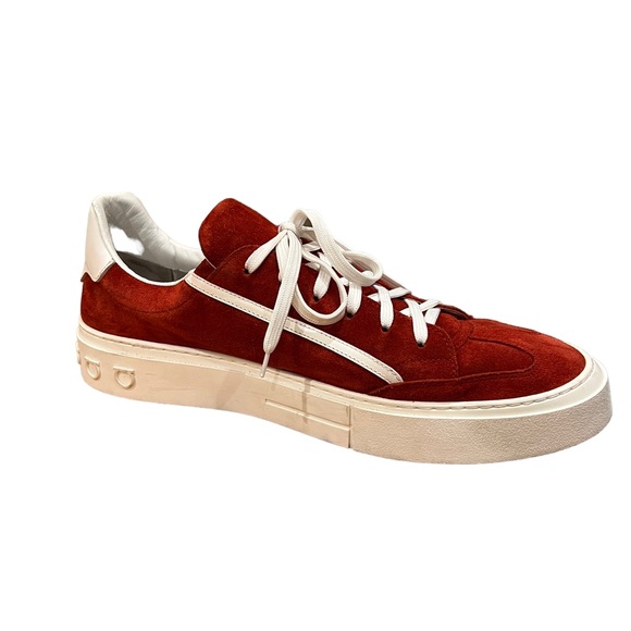 Salvatore Ferraragamo Mens Red Suede Laced Sneakers - Picture 4 of 8